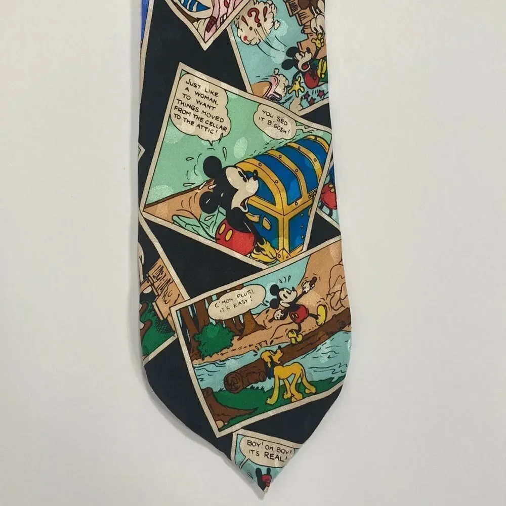 Mickey Inc Disney Donald Duck Comic Book Silk Black Multi Neck Tie